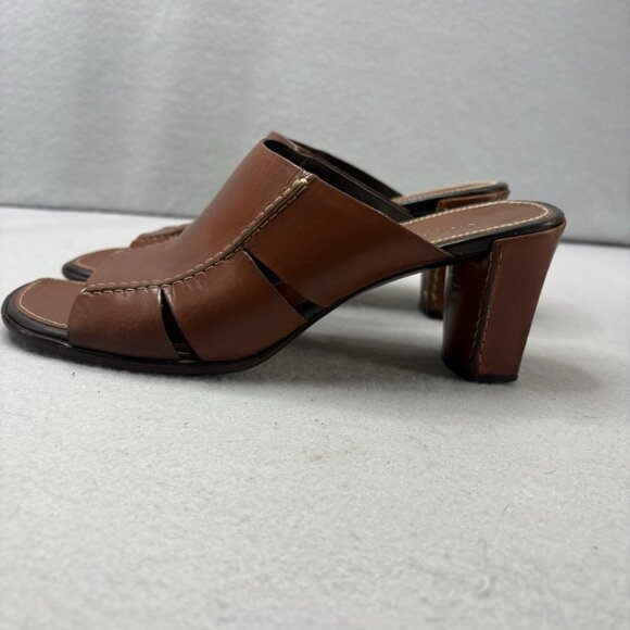 Cole Haan Shoes - Cole Haan Slip On Sandal 7.5 AA Brown Leather Block Heel Open Toe‎ Style